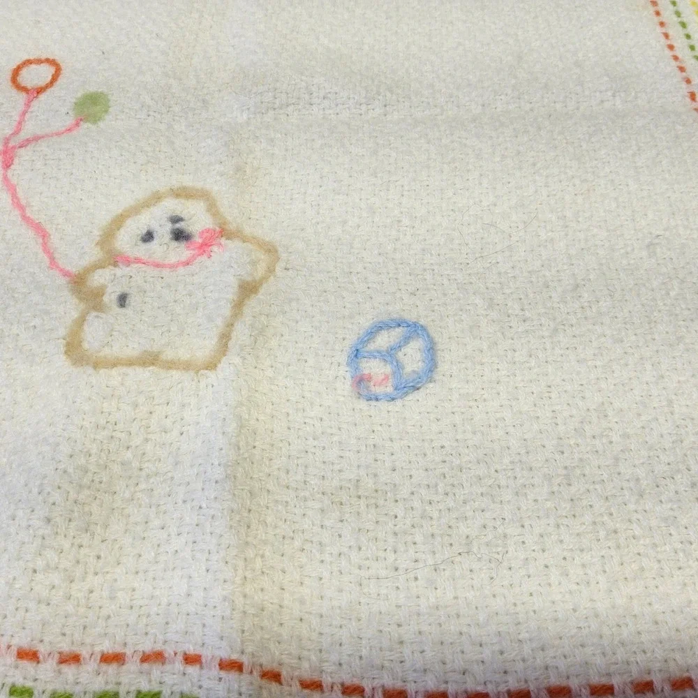 The Three Weavers Baby Blanket Kids OS White Vintage‎ Handwoven Orlon Bear Plaid